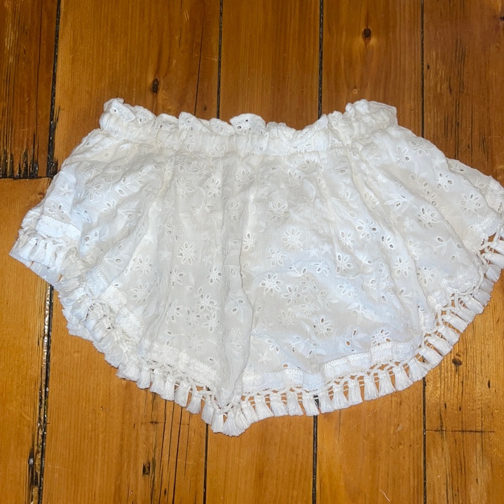Skylar + Madison white fringe strapless top